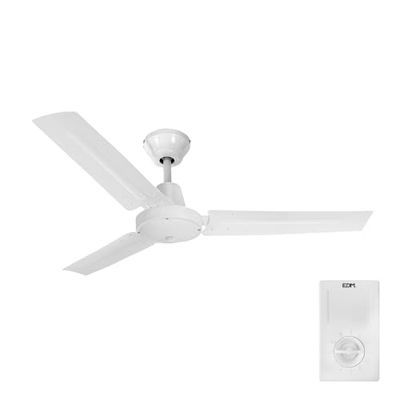 Industriële plafondventilator in elegant wit. Vermogen 60 W en 140 cm vleugel voor optimale luchtstroom. Inclusief handige wandregelaar voor meer comfort.
