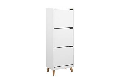 AC Design Furniture Armário para sapatos de cereja, madeira, branco, 30 x 47 x 133,5 cm