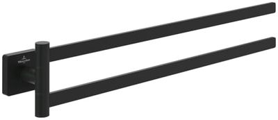 Villeroy & Boch Toallero doble Elements Striking, toallero de baño para montaje en la pared, fabricado con latón macizo, toallero angular, longitud 410 mm, Negro mate