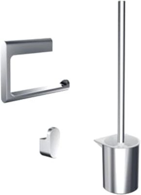 Emco Flow Ensemble d'accessoires de salle de bain 3 en 1 avec brosse WC, double crochet et porte-papier toilette sans couvercle, élégant kit de salle de bain à montage mural en métal, chromé