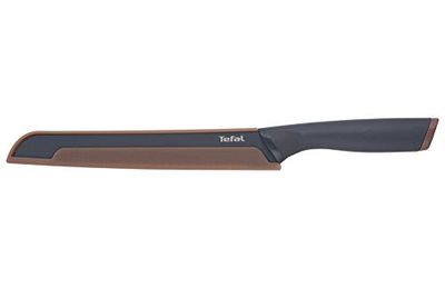 Tefal K12218 Fresh Kitchen Couteau à pain 20 cm | Lame en acier inoxydable avec revêtement anti-adhésif renforcé en titane | Poignée ergonomique | avec étui de protection coloré | Passe au lave-vaisselle | Noir/marron