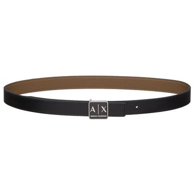 Armani Exchange kvinnors sustainable, vändbar, logotypspänne plate, svart/dop, 80, Svart/taupe, 80