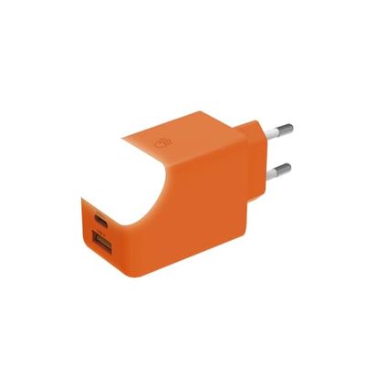 Adattatore da Rete a Doppio Porto Carica Veloce 65W - Porta USB e USB C - Ideale per Caricare Telefono, Tablet e Computer - Con Luce Touch On Off - Xoopar ICE-G Arancione