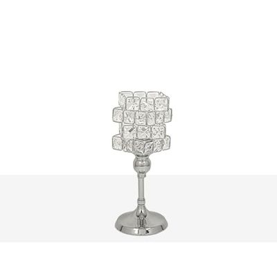Romimex Kandelaar, zilverkleurig, metaal, glas, 12 x 28 x 12 cm, glas