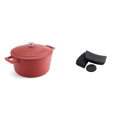 MasterClass 4L Red Casserole Dish with MasterClass Heat-Resistant Silicon Pan Handles and Lid Handle (3pc)
