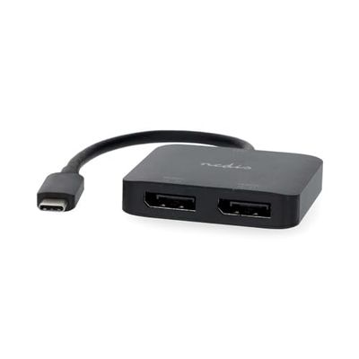 NEDIS Adaptateur USB-C - USB 3.2 Gen 1 - Connecteur USB-C - 2 x Displayport Femelle - 4K @ 60 Hz - 0,20 m - Rond - Nickelé - PVC - Noir - Boîte