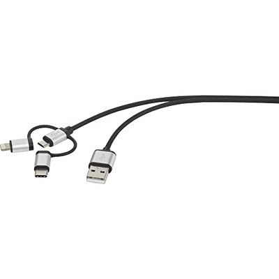 Renkforce USB-kabel USB 2.0 USB-A stekker, USB-C™-stekker, USB Micro-B stekker, Apple Lightning-stekker, 1,50 m donkergroen