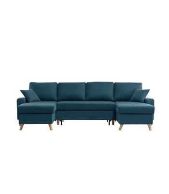 LOUNGITUDE - MARIA SCANDINAVE - Canapé panoramique - Convertible - 6 Places - Coffre - En Tissu - Bleu - L289cm