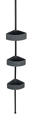 WENKO Étagère d'angle télescopique Villata, barre télescopique à clipser en inox, trois paniers imitation pierre naturelle en polyrésine, rangement salle de bain, extensible jusqu'à 275 cm, gris/noir