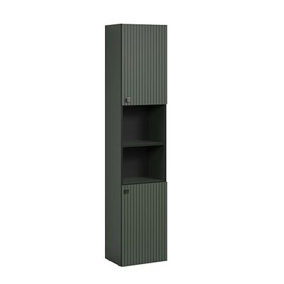 trendteam smart living - PureBliss - Mobile alto - Verde - Effetto scanalato - 2 scomparti aperti + 4 ripiani - 40 x 186 x 31 cm - Armadietto bagno con eleganti manici in metallo
