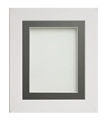 Frame Company Watson White Picture Photo Frame fitted with Perspex, 7x5 inch with Grey Mount for image size 6x4 inch