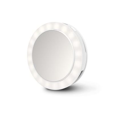 Medisana CM-20E espejo selfie con luz LED, espejo cosmético para llevar, apto para smartphone, teléfono móvil, ordenador portátil y tableta, pequeño y ligero para el bolso