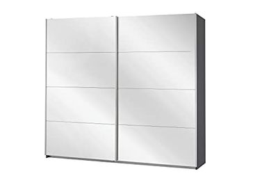 Rauch Möbelwerke Caracas Armario de Puerta Flotante, ingeniería Material de Madera Placa de sujeción, Grau-Metallic mit 2 Spiegeltüren, Breite|226 cm