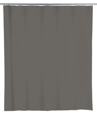 WENKO Cortina de ducha gris - impermeable, de fácil cuidado, con 16 anillos para cortina de ducha, Polietileno, 240 x 180 cm, Gris