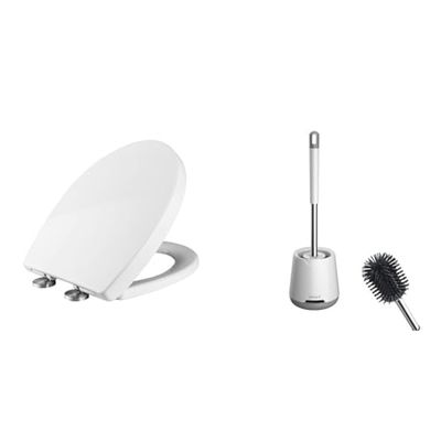 Ibergrif M41002, Abattant WC Forme O, Cuvette Toilette avec Frein de Chute & Brosse WC Silicone - Brosse Toilette et Supports, Anti-Goutte, Antibactérienne, Balai WC Ventilée, Séchage Rapide