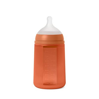 Suavinex, Biberón con Botella de Silicona de 240 ml, con Tetina Fisiológica SX Pro de Silicona, con válvula Anticólico, Biberón de Flujo Medio (M). Para Bebés +3 Meses. Colour Essence, Teja