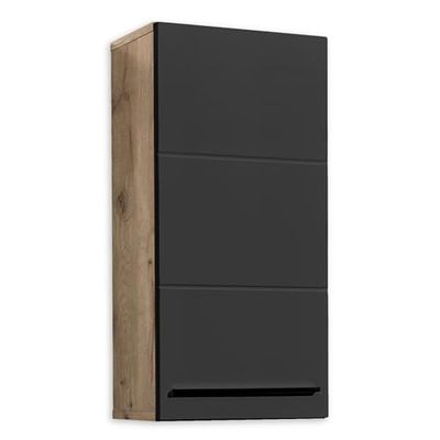 Stella Trading Vista-Armadietto pensile per Il Bagno, Effetto Quercia, Colore: Nero, Legno ingegnerizzato Plastica, Hängeschrank