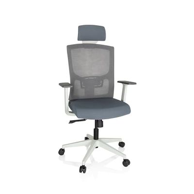 hjh OFFICE 732108 Silla de Oficina CAPTIVO Base W Tela Gris, Silla Giratorio con Soporte Lumbar, Respaldo en Malla Transpirable, Marco en Blanco