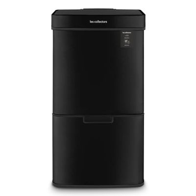 Les Collectors Afvalemmer met sensor, zwart, nr. 1015, inhoud 69 l, 3 vakken (47 + 11 + 11 l), automatische opening aan de bovenkant, infrarood detectiesysteem, stille sluiting, design