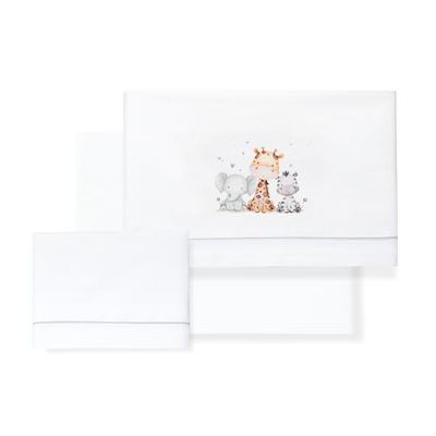 Interbaby - Pościel dla niemowląt 100% bawełna samochód/Mojżesz/CAPAZO - Żyrafa Słoń Zestaw 3 Pcs, Bajera+Blat+Poszewka na poduszkę - Wyprodukowano w Hiszpanii