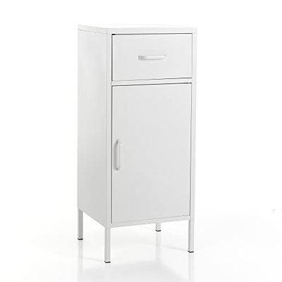 Oresteluchetta Colonna 1 Anta + 1 cassetto, Acciaio, Bianco, L.42,5 P.40 H.102