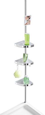 WENKO Étagère d'angle de Douche télescopique Premium | 3 Paniers de Douche Fixation sans perçage | Fixation par Torsion et réglable en Hauteur | Aluminium - Plastique | 27,5x70-260x20 cm | Brillant