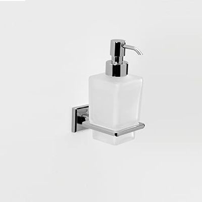 GEDY | Colorado tvåldispenser, tvåldispenser i rostfritt stål, krom och frostat glas, fixerbar med medföljande skruvar eller lim, 15,5 x 7 x 11cm, svart matt, kapacitet 230 ml