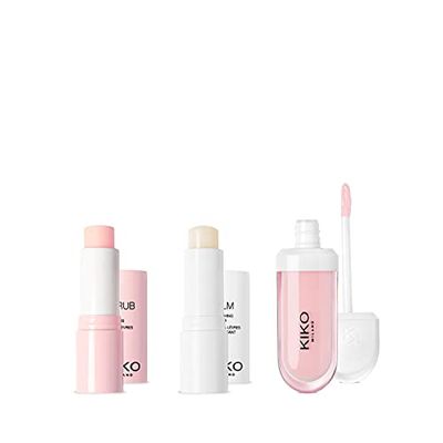 Kiko Milano Lip Volume Set Tutu Rose + Lip Balm + Lip Scrub, Crema Labial Potenciadora con Bálsamo Nutritivo y Exfoliante Labial Delicado en Barra