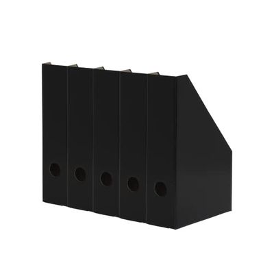 Landré Magazine File Set – Pack of 5 Black Cardboard Organizers, 7 cm Width, Fits A4 Documents