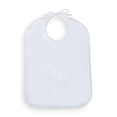 Mobiclinic, Bavoir pour adultes, Personnes âgées, 65 x 45 cm, Réutilisable, De marque espagnole, Protège-vêtements, Tablier, Imperméable, Lavable, Avec poche, Taille unique, Couleur blanche