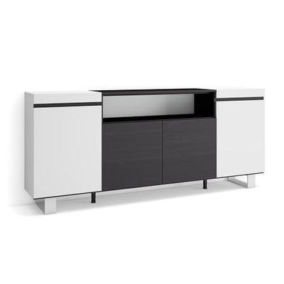 Skraut Home | Buffet Salon et Cuisine | Meuble de Rangement, Commode | 200x87x35cm | 4 Portes | Design Industriel | Style Moderne | Blanc et Noir
