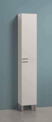 Dmora - Mobile colonna Hollywood, Mobile per bagno a 2 ante, Armadio pensile con 2 ripiani, 30x25h182 cm, Bianco lucido