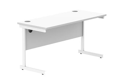 Office Hippo Essentials rectangulaire avec Gestion des Ports de câble d'ordinateur pour Le Lieu de Travail ou la Maison, Bureau à Domicile, Cadre Blanc Arctique/Blanc, W140 x D60 x H73cm