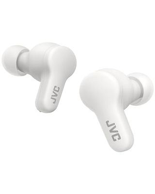 JVC Auriculares Inalámbricos Gumy con Bluetooth 5.3 - Auriculares True Wireless con Recubrimiento Elástico, 24 Horas de Batería, 3 Modos de Sonido, Resistencia a Salpicaduras iPX4, HA-Z77T-W (Blanco)