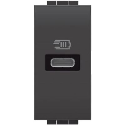 Bticino L4192C Caricatore USB con un ingresso tipo C, da installare nella placca Livinglight, per la ricarica rapida di dispositivi elettronici fino a 20W, 1 modulo, antracite