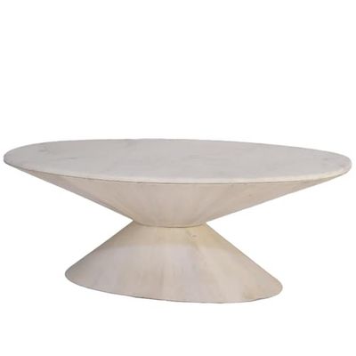 DRW Mesa de Centro con Forma Ovalada de Madera en Blanco 122x69x45cm