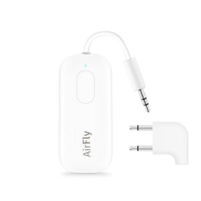 Twelve South AirFly Pro Deluxe, Transmisor/Receptor de Audio inalámbrico Bluetooth para hasta 2 AirPods/Auriculares inalámbricos; Uso con Cualquier Toma de Audio de 3,5 mm en Aviones, y Otras, Blanco