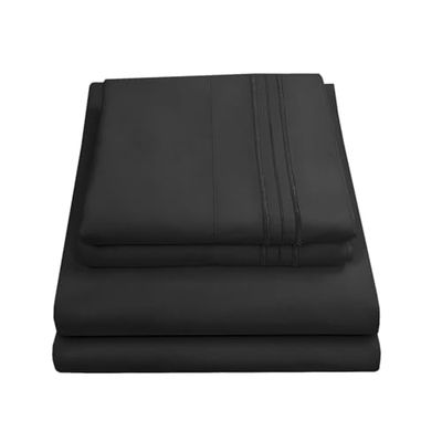 Sweet Home Collection 1500 fios 4 peças qualidade egípcio bolso profundo conjunto de lençóis, completo, bege, preto, casal duplo