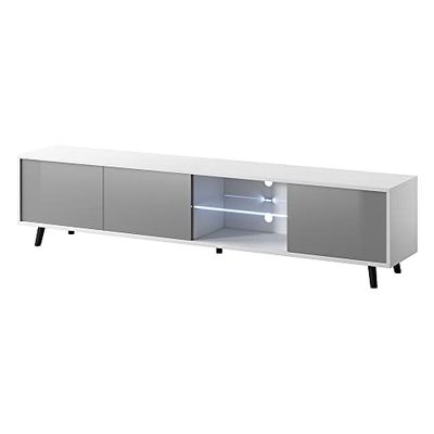 Selsey Galhad - Mobile TV per il soggiorno - bianco opaco/grigio lucido - 175 cm - con illuminazione a LED