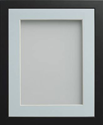 Frame Company Connolly Range Black Wooden Picture Photo Frame with Light Blue Mount, 14x11 for pic size 12x8 *Choice of Sizes* Fitted with Real Glass