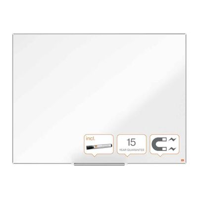 Nobo Lavagna Bianca Magnetica in Acciaio Laccato con Vaschetta Porta Accessori, 1200 x 900 mm, Cornice Sottile, Sistema di Montaggio InvisaMount, Gamma Impression Pro, Bianco, 1915403