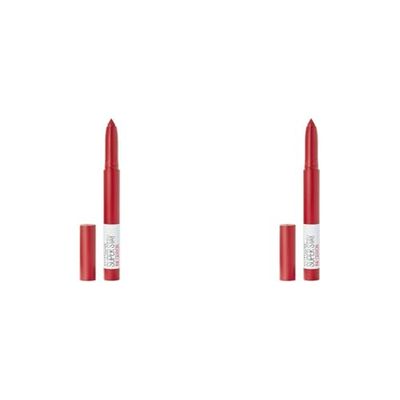 Maybelline Lipstick, Superstay Matte Ink Crayon Longlasting Red Lipstick with Precision Applicator 45 Hustle In Heels (Pack of 2)