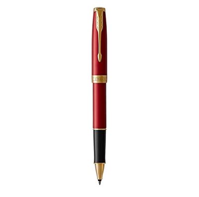 Parker Sonnet stylo roller | rouge intense avec attributs or | pointe fine | encre noire | coffret cadeau