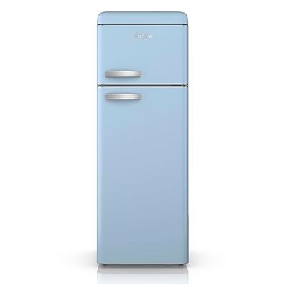 SWAN SR11010BLNE Retro Free Standing Top Mounted 70/30 Split Fridge Freezer with Energy Class E, 3 Adjustable Shelves, Fast Freeze, Blue