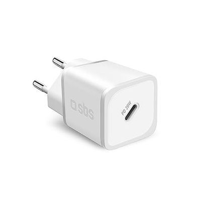 SBS Alimentatore Slim USB-C 20W, Tecnologia GaN, Power Delivery (PD), Ricarica Rapida, Super Compatto, Caricatore per iPhone, iPad, Airpods, Samsung, Pixel, Tablet, Smartphone, Bianco