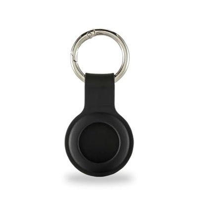 Hama nyckelring för Apple AirTag (fodral för AirTag, skyddsfodral, hänge, silikonutseende, med karbinhake, reptålig, för fastsättning i nyckelring, fodral, skolväska etc.) Svart, svart, Default