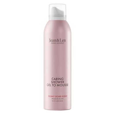 Jean & Len Shower Soufflé Peony & Lychee, con olio di mandorle, jojoba e babussa, per una profumata esperienza di pulizia, doccia schiuma, senza parabeni e siliconi, vegan, 200 ml