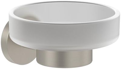 Porte-savon Villeroy & Boch Elements - Tender, porte-savon pour montage mural, porte-savon en verre satiné avec support en zinc, rond, nickelé brossé mat