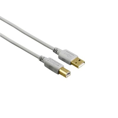 Hama USB-A naar USB-B-kabel (1,5 m, USB type A, USB B, USB 2.0, 480 Mbit/s, kabel, verguld) grijs