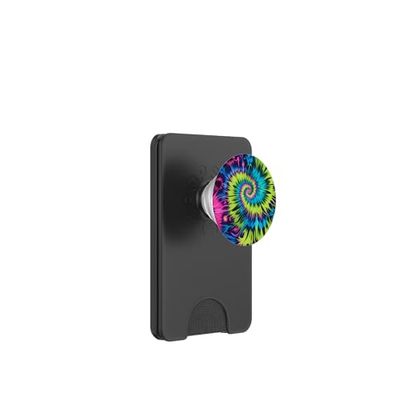 Trippy Spiral Hot Pink, Electric Blue Acid Green Tie-Dye PopSockets PopWallet for MagSafe